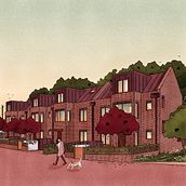 Ilustraciones de complejo de casas en Inglaterra Ein Projekt aus dem Bereich Traditionelle Illustration, Architektur und ArchVIZ von Andrea Pineda - 27.06.2021