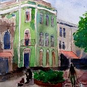 My project in Architectural Sketching with Watercolor and Ink course. Sketching, Drawing, Watercolor Painting, Architectural Illustration, Sketchbook & Ink Illustration project by sabine_richartz - 07.01.2021