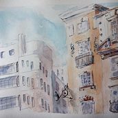 My project in Architectural Sketching with Watercolor and Ink course. Sketching, Drawing, Watercolor Painting, Architectural Illustration, Sketchbook & Ink Illustration project by katekeane70 - 07.04.2021