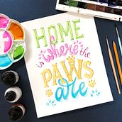 My project in Lettering in Vibrant Watercolor course "Home is Where the Paws Are" . Huruf, Lukisan Cat Air, Dan Huruf Tangan proyek oleh Lauma Sarma - 07.05.2021