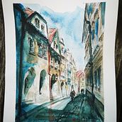 Hradec Králové, the Old Town, Czech Republic ❤️. Watercolor Painting project by Alena Nahlovska - 07.13.2021