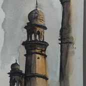 My Course Project: Architectural Drawing with Watercolor and Ink. Een project van  Schetsen, Aquarelschilderen,  Architecturale illustratie, Sketchbook y  Illustratie met inkt van Kamakshi Verma - 28.07.2021