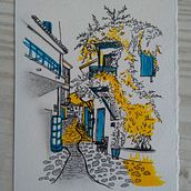 A street illustration using pens and two colors. Een project van Traditionele illustratie, Architectuur,  Beeldende kunst,  Urban art, Posterontwerp,  Creativiteit,  Artistieke tekening,  Architecturale illustratie y Kleurentheorie van Kamakshi Verma - 29.07.2021