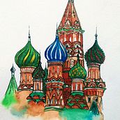 St. Basil's Cathedral, Moscow- Watercolors and Fine Pens. Een project van Traditionele illustratie, Architectuur,  Beeldende kunst,  Urban art, Posterontwerp, Aquarelschilderen,  Artistieke tekening y  Architecturale illustratie van Kamakshi Verma - 29.07.2021