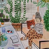 In the garden. Traditional illustration project by Mena Davies - 08.01.2021