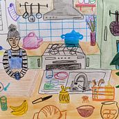 In the kitchen. Traditional illustration project by Mena Davies - 08.01.2021