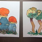 Funky and Fun Mushrooms. Projekt z dziedziny Design, Tradycyjna ilustracja,  Malarstwo, Malowanie akwarelą i Malowanie gwaszami użytkownika Diane Burr - 31.07.2021