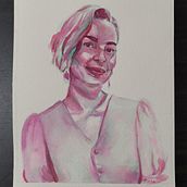 Pink any green self portrait. Watercolor Painting, Traditional illustration, and Painting project by Jessica Pyne - 07.17.2021