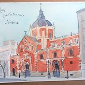 Iglesia de las Calatravas, Madrid for Architectural Sketching with Watercolor and Ink course . % Aleksandr Khomenko tarafından hazırlanan Eskiz çizimi, Çizim, Suluboya Resim, Mimari İllüstrasyon, Eskiz defteri, Ve Mürekkep İllüstrasyonu projesi - 08.12.2021