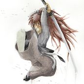 Mi Proyecto: Battousai (Himura Kenshin) - Based on a scene from the 2021 movie.. Un proyecto de Ilustración tradicional, Dibujo, Pintura a la acuarela y Manga de Stan de Wijs - 18.08.2021