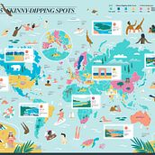 Skinny Dipping Top Spots Worldwide. Traditional illustration, Advertising, Design, Editorial Design, Infographics, Vector Illustration, and Digital Illustration project by Melanie Chadwick - 08.29.2021