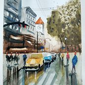 Meu projeto do curso: Paisagens urbanas em aquarela. Fine Arts, Watercolor Painting, and Architectural Illustration project by Sandrine Garnier - 09.04.2021