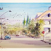 Meu projeto do curso: Criação de paisagem contemporânea em aquarela. Fine Arts, and Watercolor Painting project by Marcelo Magri - 09.06.2021