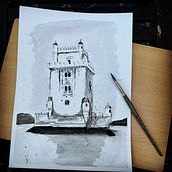 Torre de Belem. Een project van Aquarelschilderen y Traditionele illustratie van Reuben Varzea - 04.09.2021