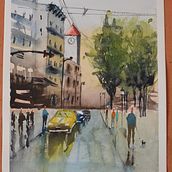 Mi Proyecto del curso: Paisajes urbanos en acuarela. Fine Arts, Watercolor Painting, and Architectural Illustration project by moniquetef - 09.12.2021