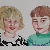 Painting of my twin and I in 1996. Watercolor Painting project by Jessica Pyne - 09.18.2021