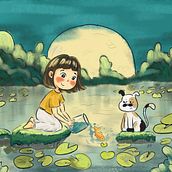 Cat and fish. Een project van Traditionele illustratie,  Tekening y  Digitaal schilderij van Jamie Trinh - 18.09.2021