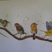 Multiple Birds on a Branch- Final Project- Sarah Stokes Comprehensive Watercolor Course. Watercolor Painting project by Donna Paulson - 09.18.2021