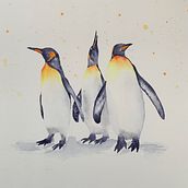 Penguins.  Photo by Shaun He.. Traditional illustration, Watercolor Painting, Realistic Drawing, and Naturalistic Illustration project by clawdds - 09.19.2021