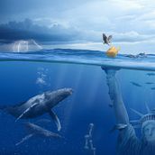 Underwater liberty. Photograph, Collage, Photo Retouching, Fine-Art Photograph, Photographic Composition, and Photomontage project by julien.monty - 09.24.2021