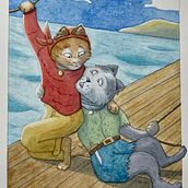 Ships Cats in Love!. Projekt z dziedziny Tradycyjna ilustracja,  Sztuki piękne,  Malarstwo,  Rysunek, Malowanie akwarelą, Ilustracje dla dzieci i Narracja użytkownika kathryn_fletcher - 30.09.2021