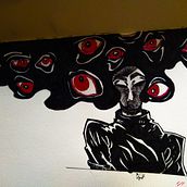 ojos en la espalda. Traditional illustration project by Erick G - 09.04.2021