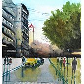 Meu projeto do curso: Paisagens urbanas em aquarela. Un proyecto de Pintura a la acuarela, Bellas Artes e Ilustración arquitectónica de Ana Teresa SV - 10.08.2021