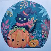 Halloween Cat. Traditional illustration, Fine Arts, Painting, Watercolor Painting, Children's Illustration, and Gouache Painting project by Estefania de Vasconcellos Guimaraes - 10.20.2021