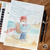 Fox at lighthouse. Un projet de Illustration traditionnelle , et Aquarelle de Barbara Marini - 18.10.2021