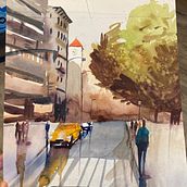 My project in Urban Landscapes in Watercolor course. Projekt z dziedziny Malowanie akwarelą,  Sztuki piękne,  R i sunek architektoniczn użytkownika Andrea Potzler - 24.10.2021