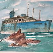 ship wreck - based off a picture found on the web by unknown author. Watercolor Painting, and Traditional illustration project by Joao Monteiro - 10.24.2021