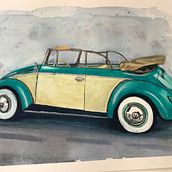 Classic VW Beetle convertible. Watercolor Painting, and Traditional illustration project by Joao Monteiro - 10.24.2021