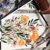 Mon projet du cours : Création d’une composition florale à l’aquarelle. Een project van Traditionele illustratie,  Beeldende kunst, Schilderij, Aquarelschilderen,  Botanische illustratie y Naturalistische illustratie van Cindy Poulin - 20.10.2021