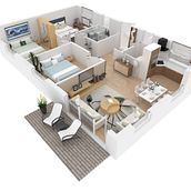 3D Floor Plan Rendering. 3D, Architecture, Animation, Graphic Design, Industrial Design, Interior Architecture, Marketing, and 3D Animation project by BlueRibbon 3D Animation studio - 10.28.2021