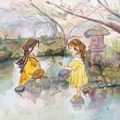 Historias del Verano. Una tarde de verano en el Pacífico. Traditional illustration, Watercolor Painting, Narrative, Character Design, and Design project by andi - 10.29.2021