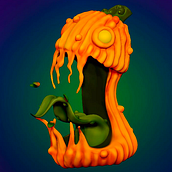 Screaming pumpkin. 3D, Character Design, Sculpture, 3D Animation, 3D Modeling, Concept Art, 3D Character Design, 3D Design, and Digital Design project by BowMind - 10.31.2021