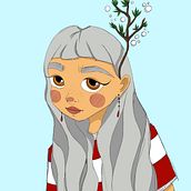 Doll with flowering branches. Een project van Traditionele illustratie, Ontwerp van personages y Digitale illustratie van Angelica Chiurchi - 28.10.2021