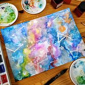 Mój projekt z kursu: Nowoczesne techniki akwareli - GALAKTYKA. Un progetto di Illustrazione tradizionale, Belle arti, Pittura e Pittura ad acquerello di basia_b - 13.11.2021