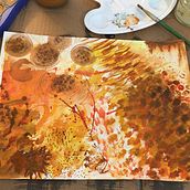 Inspired by music - abstract painting created by leaving marks corresponding to how different types of music made me feel. Painting project by Tímea Ágota Rózsa - 11.23.2021