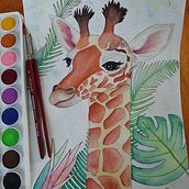 Girafe à l'aquarelle. Traditional illustration, Painting, and Watercolor Painting project by Catherine - 11.23.2021