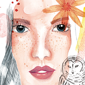 chica con búho. Un progetto di Illustrazione tradizionale, Belle arti, Pittura, Disegno, Pittura ad acquerello, Disegno di ritratti e Disegno artistico di guillot_manon - 26.11.2021