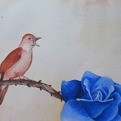 The nightingale and the blue rose. Traditional illustration, and Fine Arts project by Erika Pfeifer - 11.26.2021