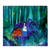   La araña azul y el murciélago . Traditional illustration, Fine Arts, Painting, Drawing, Watercolor Painting, Botanical Illustration, Ink Illustration, and Naturalistic Illustration project by Yaltzil Sánchez - 11.24.2021