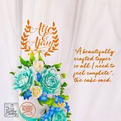 A 4-tiers wedding cake with numerous turquoise closed peonies. Arts, Crafts, Creativit, Floral, and Plant Design project by Muhamad Firdaurs Abdullah - 12.02.2021