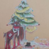 Dibuix de nadal- Arbre, cérvol i ninot de neu. . Un projet de Dessin , et Dessin artistique de Isabella Rodríguez - 05.12.2021
