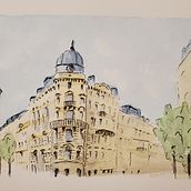 My project in Architectural Sketching with Watercolor and Ink course. Sketching, Drawing, Watercolor Painting, Architectural Illustration, Sketchbook & Ink Illustration project by susan_sto_helit - 12.06.2021