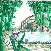 Taking a bath in the onsen. Un proyecto de Ilustración tradicional, Dibujo y Pintura a la acuarela de Elisa Bresciani - 07.12.2021