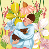 Mum and her flowers. Traditional illustration project by lura.jimenez.ga - 10.13.2021