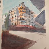 My project in Architectural Sketching with Watercolor and Ink course. Sketching, Drawing, Watercolor Painting, Architectural Illustration, Sketchbook & Ink Illustration project by msamartzi - 12.10.2021