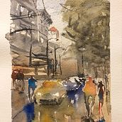 My project in Urban Landscapes in Watercolor course. Fine Arts, Watercolor Painting, and Architectural Illustration project by Linda Schneider - 12.12.2021